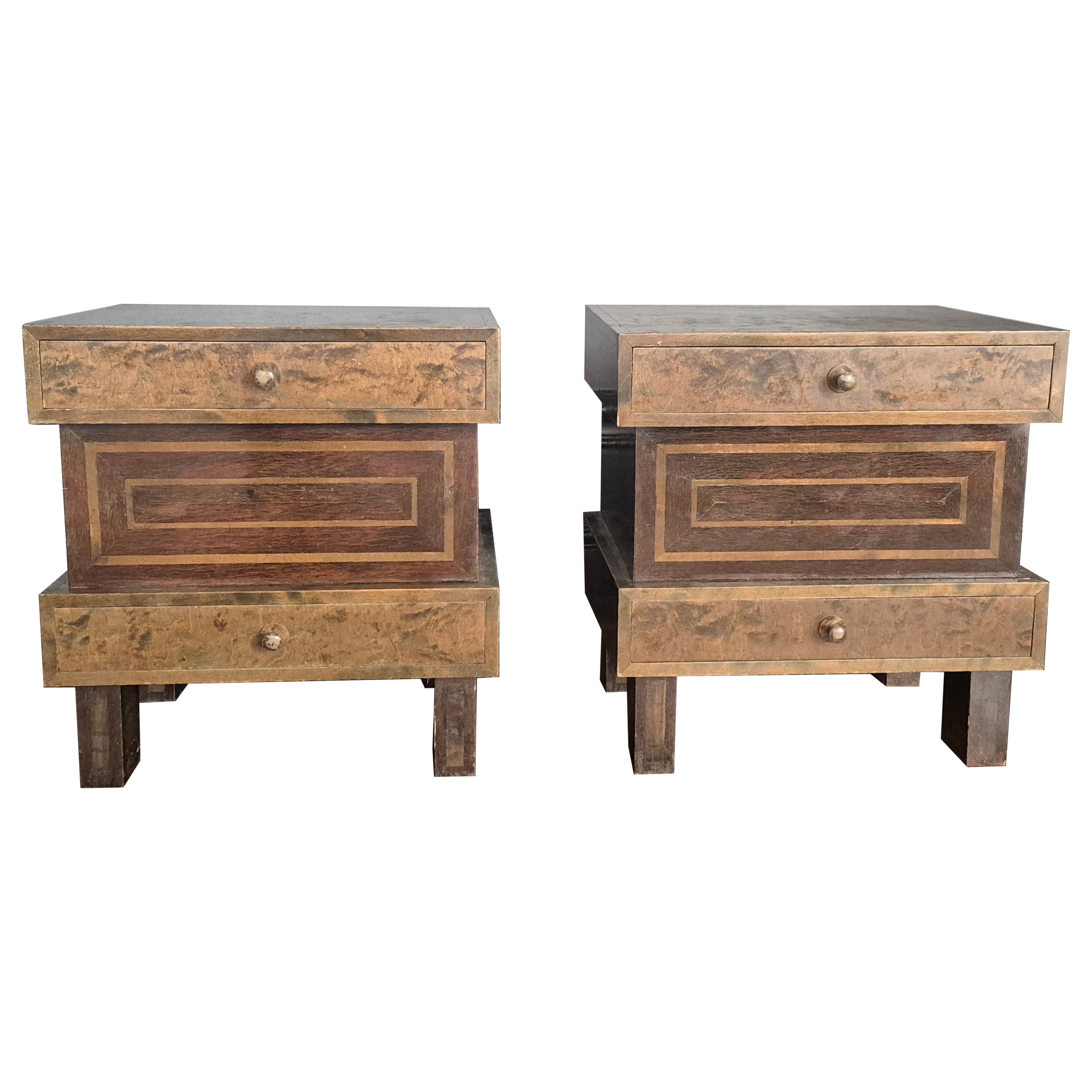 Nachttische aus gebeizter, geschwungener Birke, Art déco, Finnland 1930er Jahre