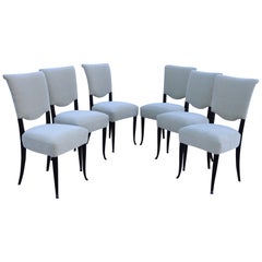 1950's Modernist Ebonized Wood Italienisch Esszimmerstühle In Donghia Mohair Stoff