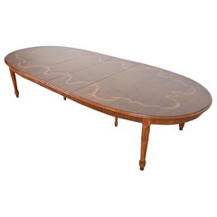 Italian Regency Louis XVI Burled Walnut Inlaid Dining Table, Newly Refinished