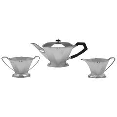 Service à thé Art déco très élégant en argent sterling fabriqué en 1937 par Lee & Wigfull