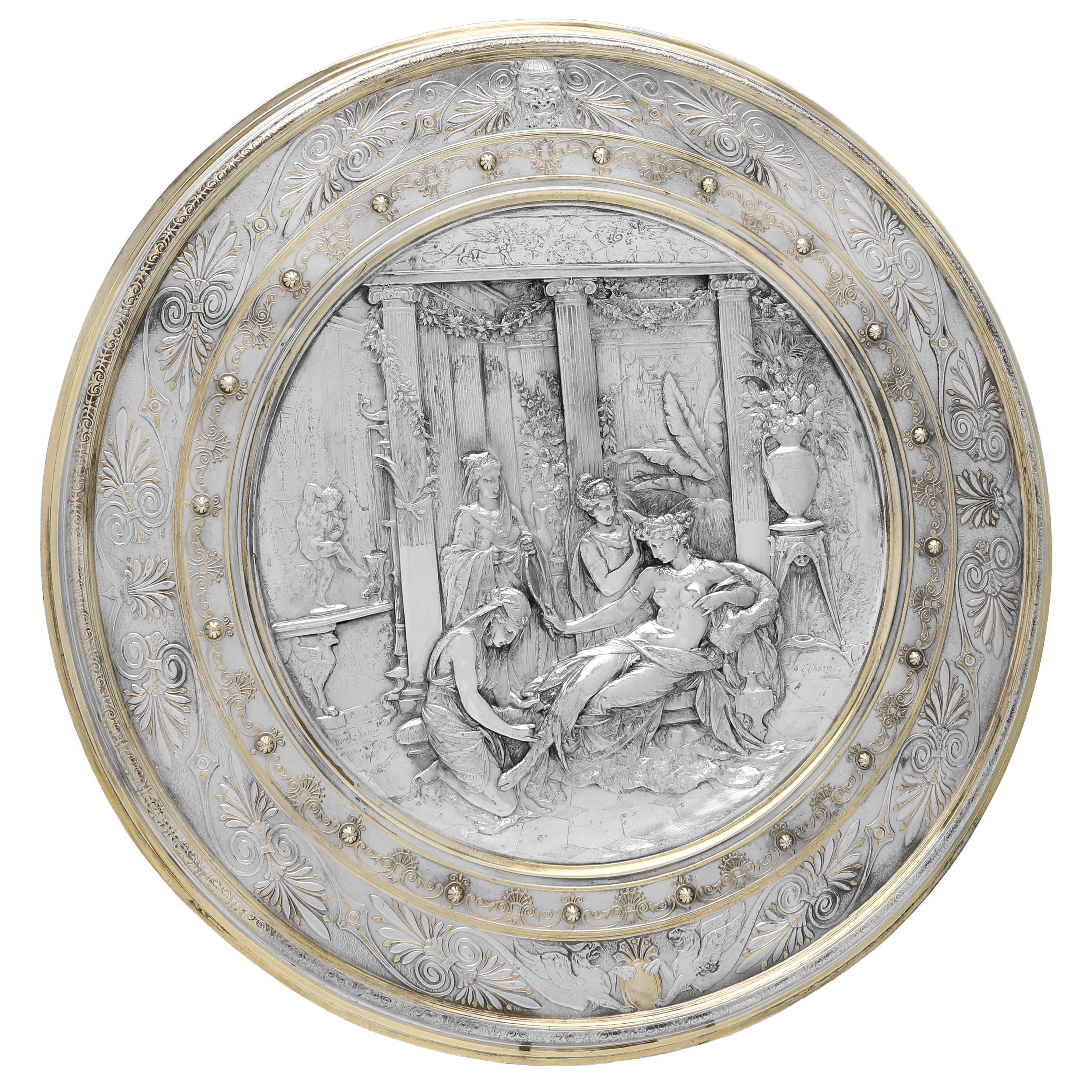 Antique Silver Plated Wall Charger by Morel-Ladeuil for Elkington & Co., 1877