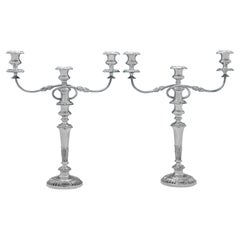 Antique Ellis & Co. London Sterling Silver Pair of Five-Light Candelabra from 1926