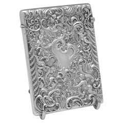 Ornate Victorian antique sterling silver calling card case made in 1895