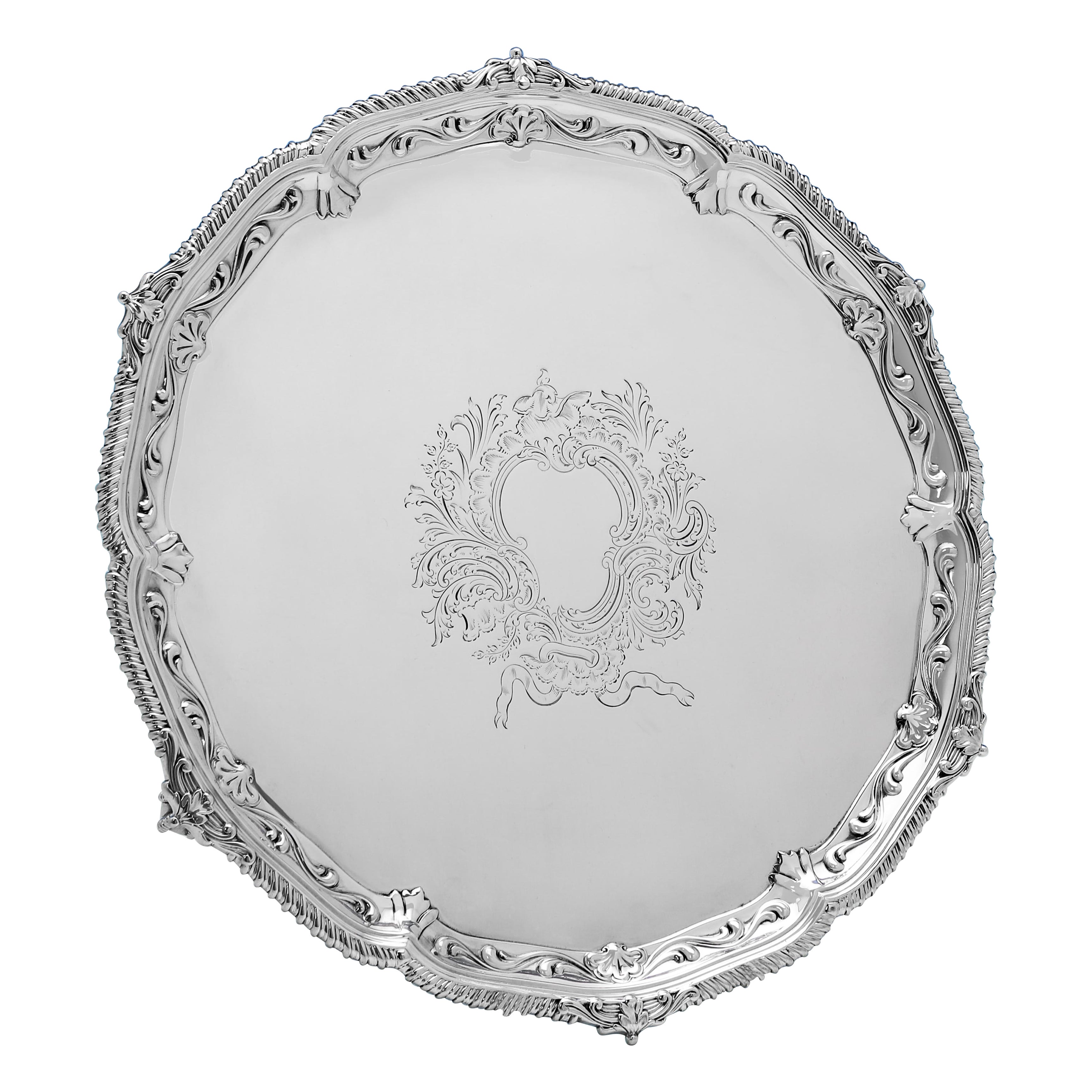Bandeja decorativa victoriana de plata de ley - con matasellos de Londres de 1889