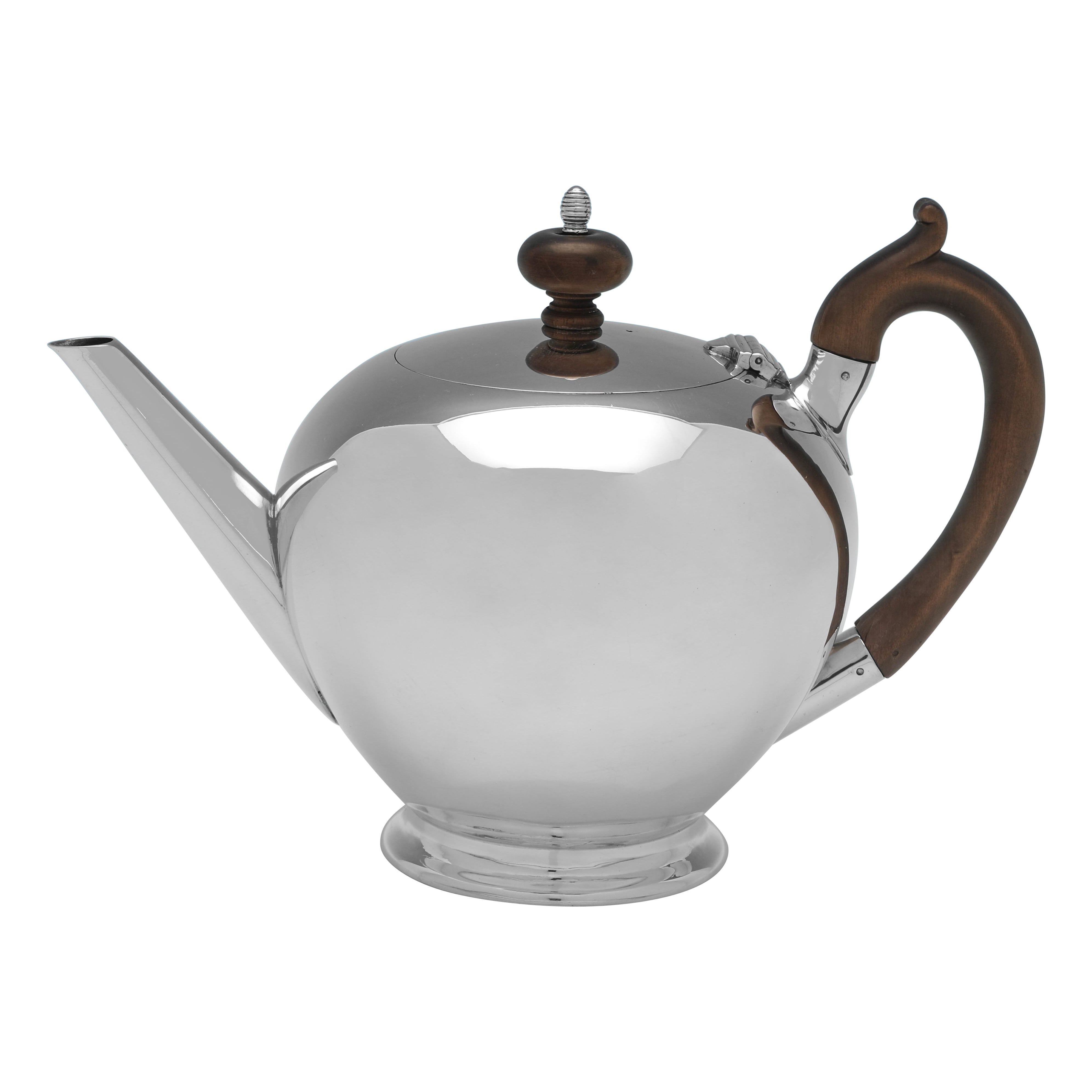Victorian Bullet-Form Sterling Silver Teapot by F. B. Thomas, London 1880