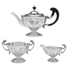 Antique 1917 Walker & Hall Sterling Silver Tea Set with Cut Card Detailing