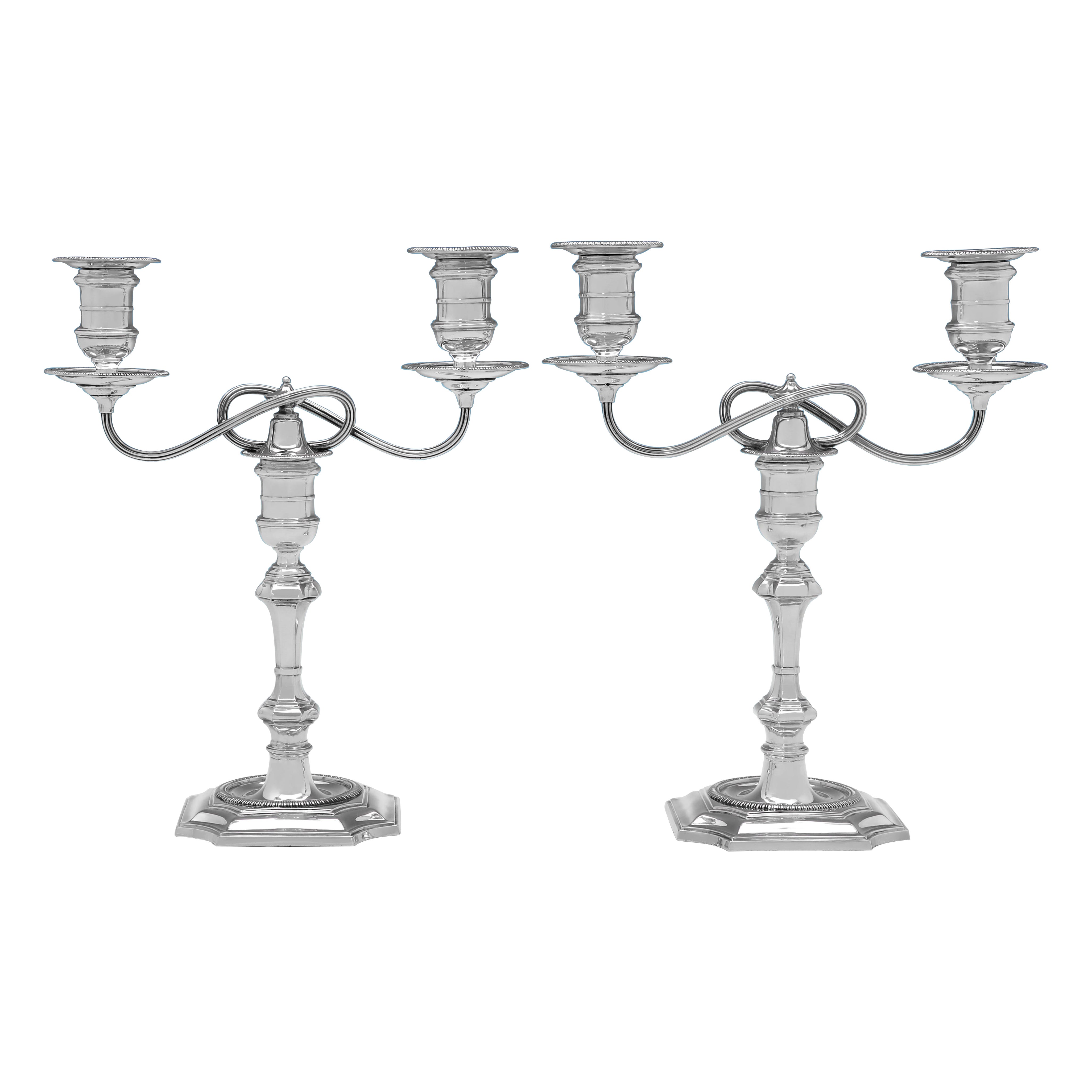 Paire de candélabres victoriens anciens en argent sterling fabriqués par Elkington en 1893