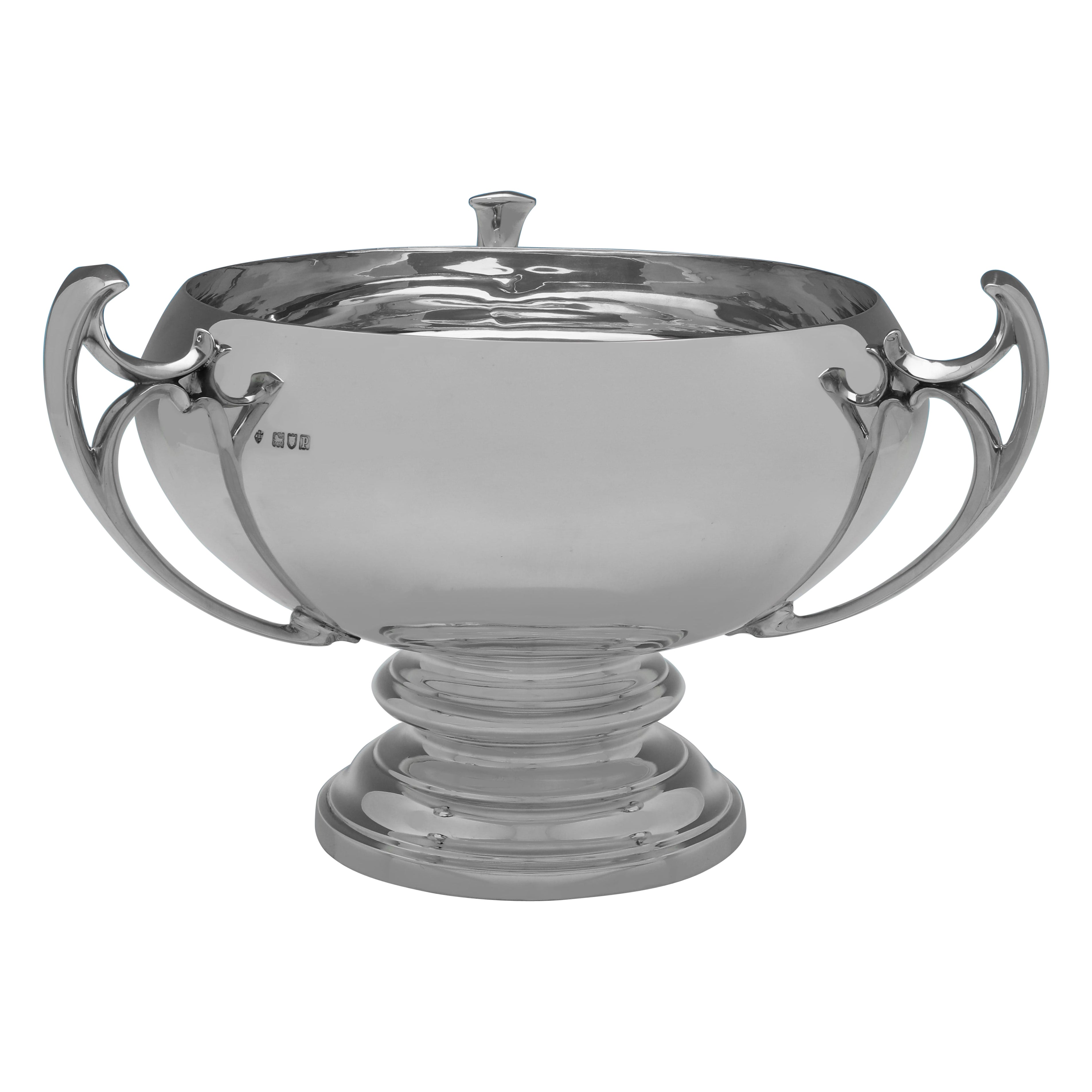 3 handled antique sterling silver trophy bowl made by Barnards in 1910
