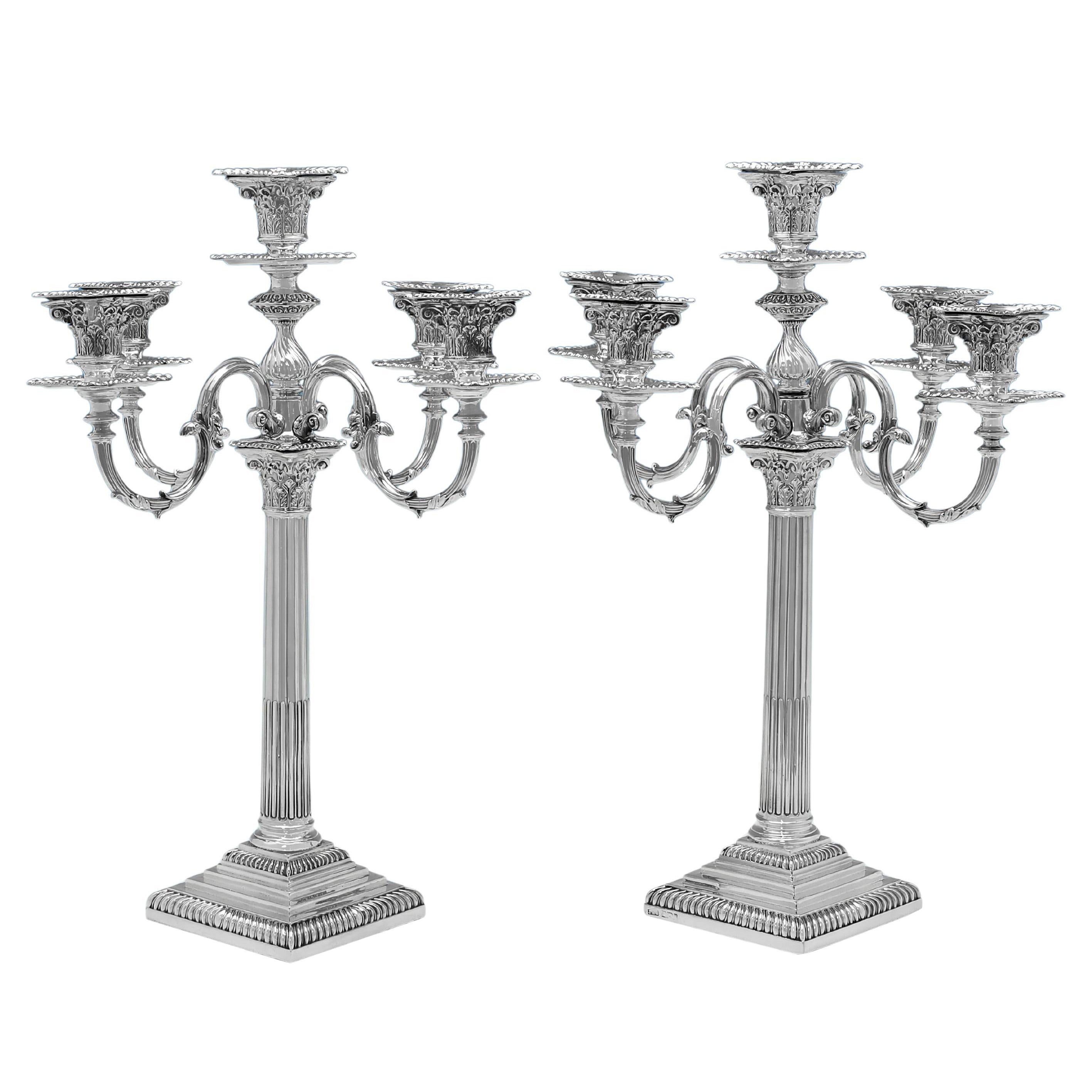 Pair of Victorian corinthian column candelabra made in 1892