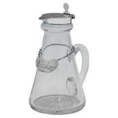 Pichet à whisky tot ou chota en argent sterling et verre fabriqué en 1927