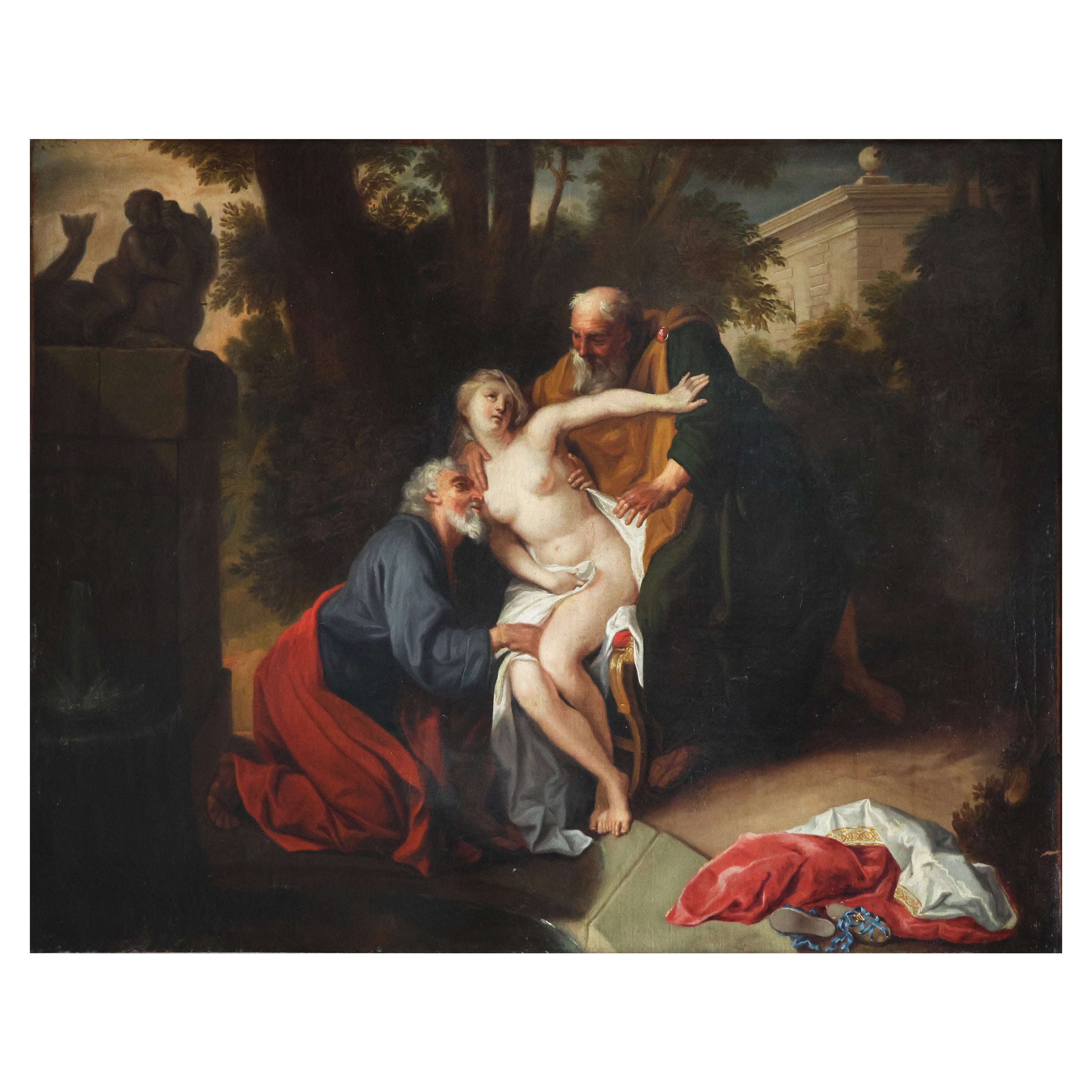 Escuela francesa; Susana y los viejos, siglo XVIII, óleo sobre lienzo