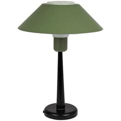1950s Avocado Green and Black Desk Lamp with Perforated Metal Diffuser