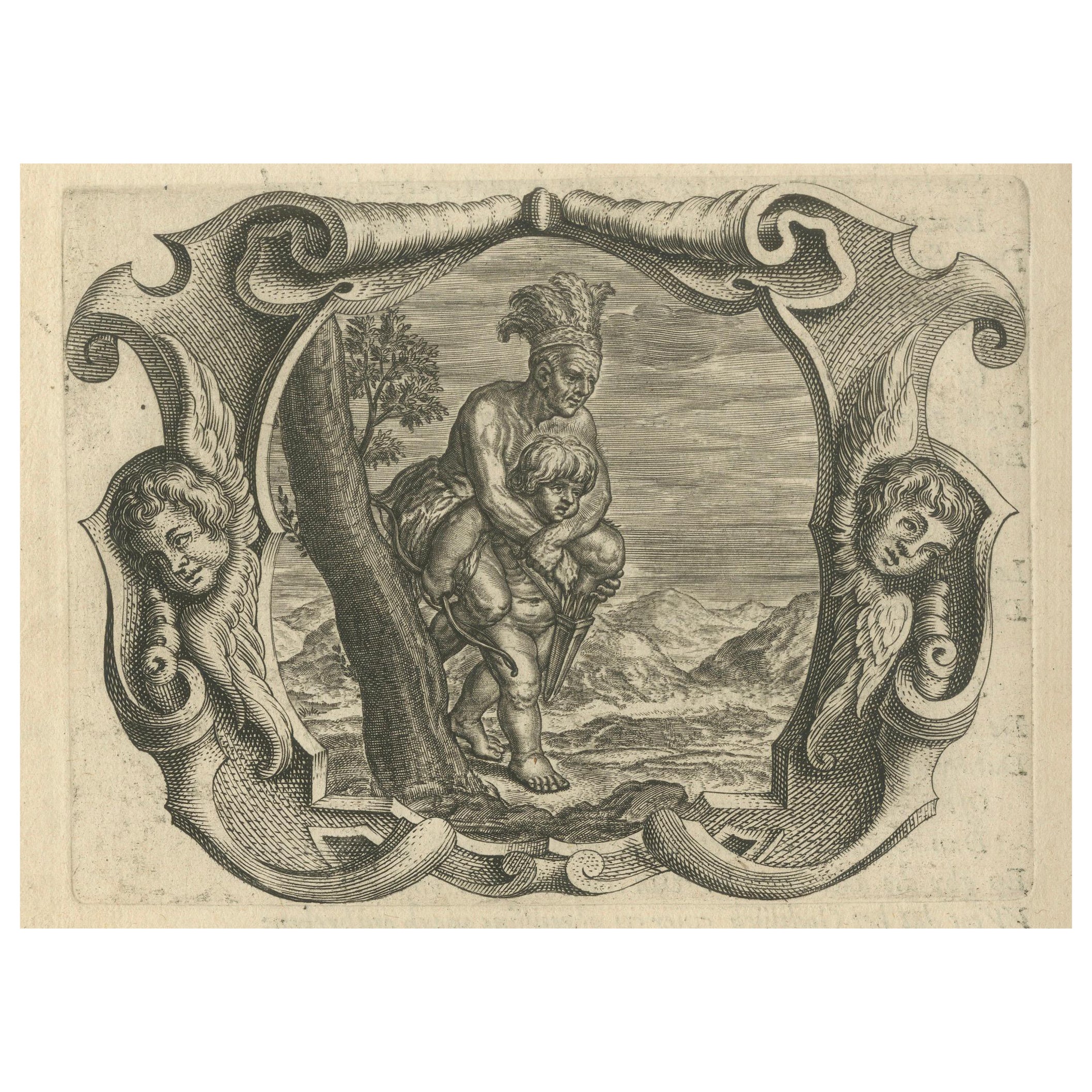 Original Jesuiten-Emblem-Druck aus dem Jahr 1615: Der Traum zeigt Liebe beim Spiel