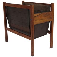 Rosewood and Stitched Leather Magazine Rack