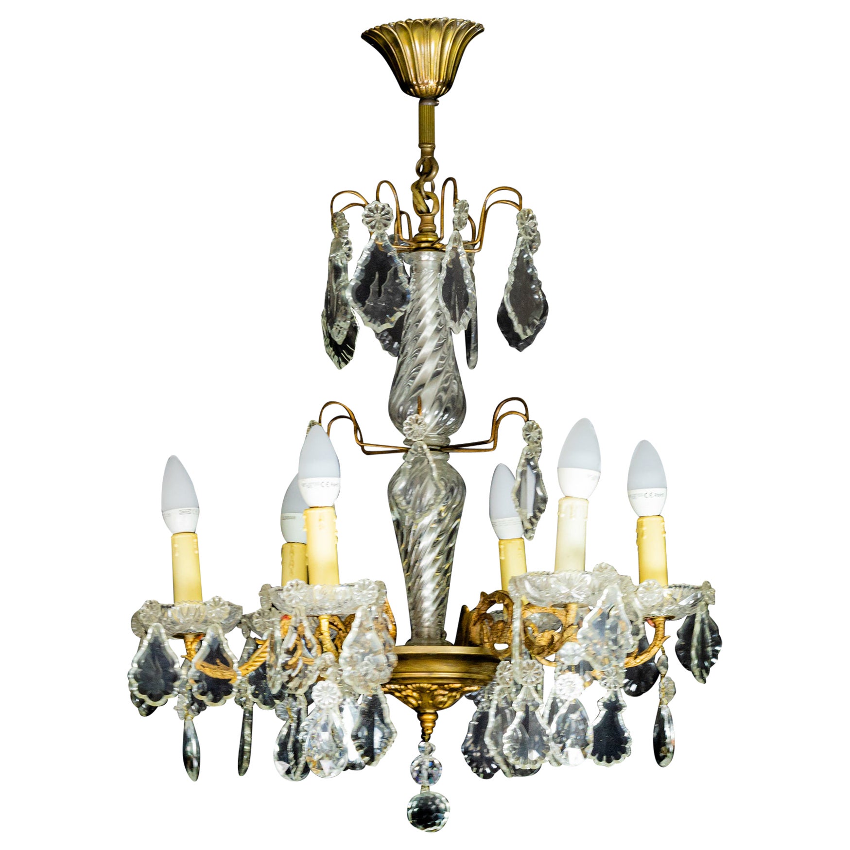Louis XV Style Six-Light Crystal Chandelier, 20th Century