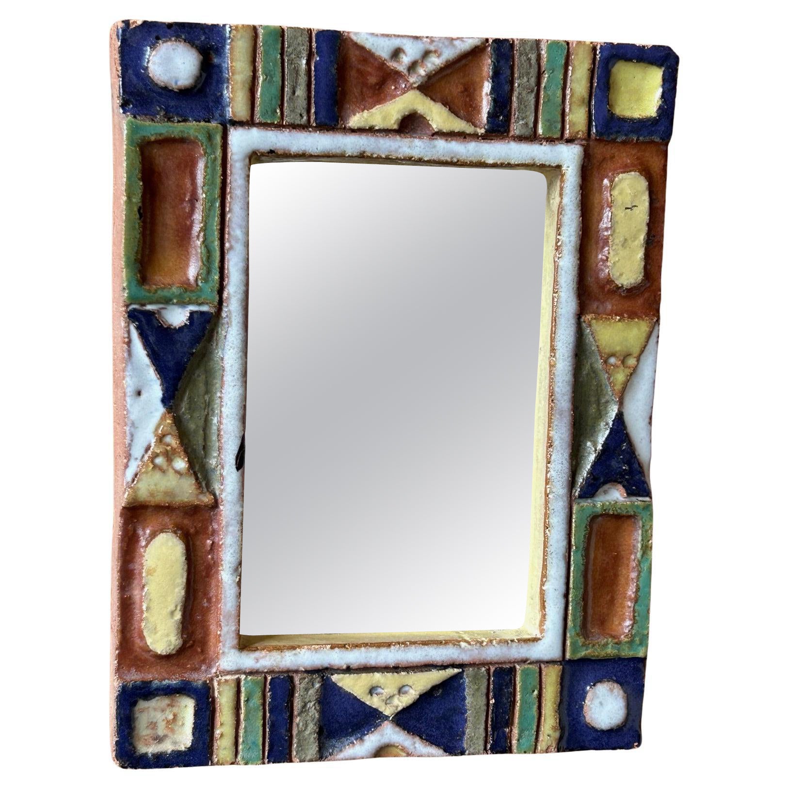 Ceramic mirror by les Argonautes, France 1960's