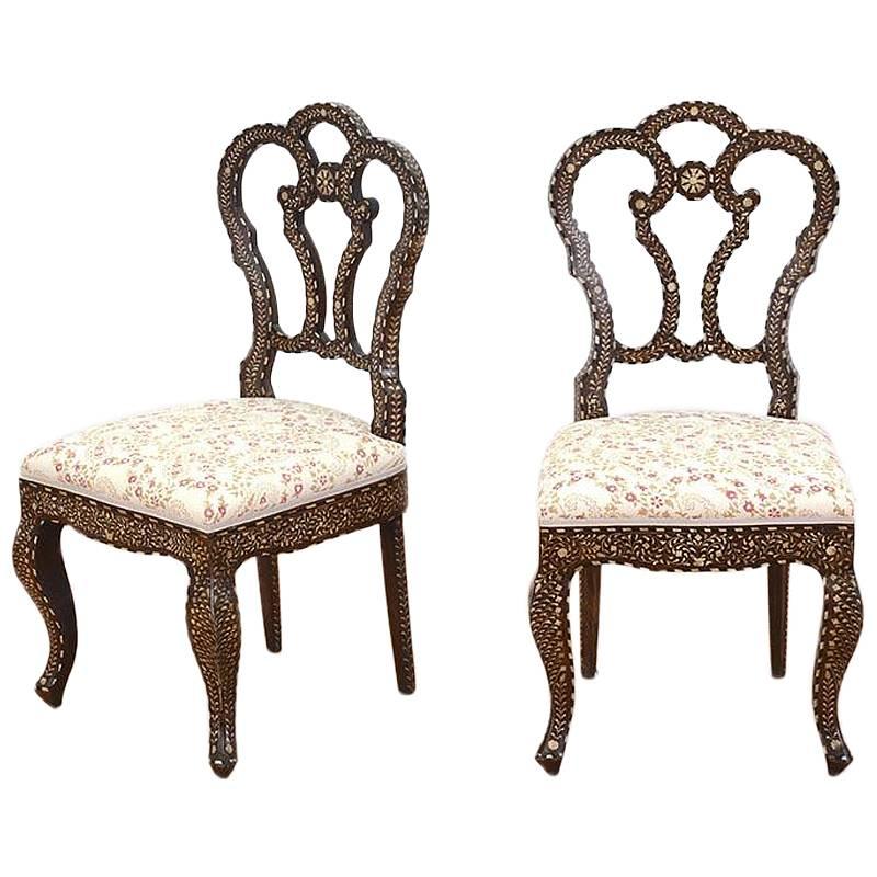 Pair of 19th Century Anglo-Indian Bone-Inlaid Side Chairs