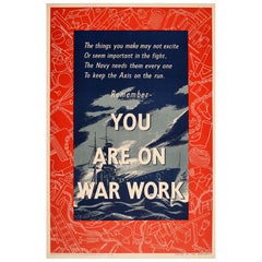 Original Vintage World War Two Poster You Are On War Work WWII Home Front UK