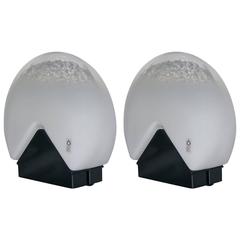 Roberto Pamio for Leucos 1970s Italian Pair of Black and White Glass Lamps 1