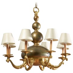 Austrian Jugendstil Bronze and Parcel-Gilt Seven-Arm Chandelier