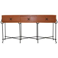 1980s Oak and Wrought Iron French Console