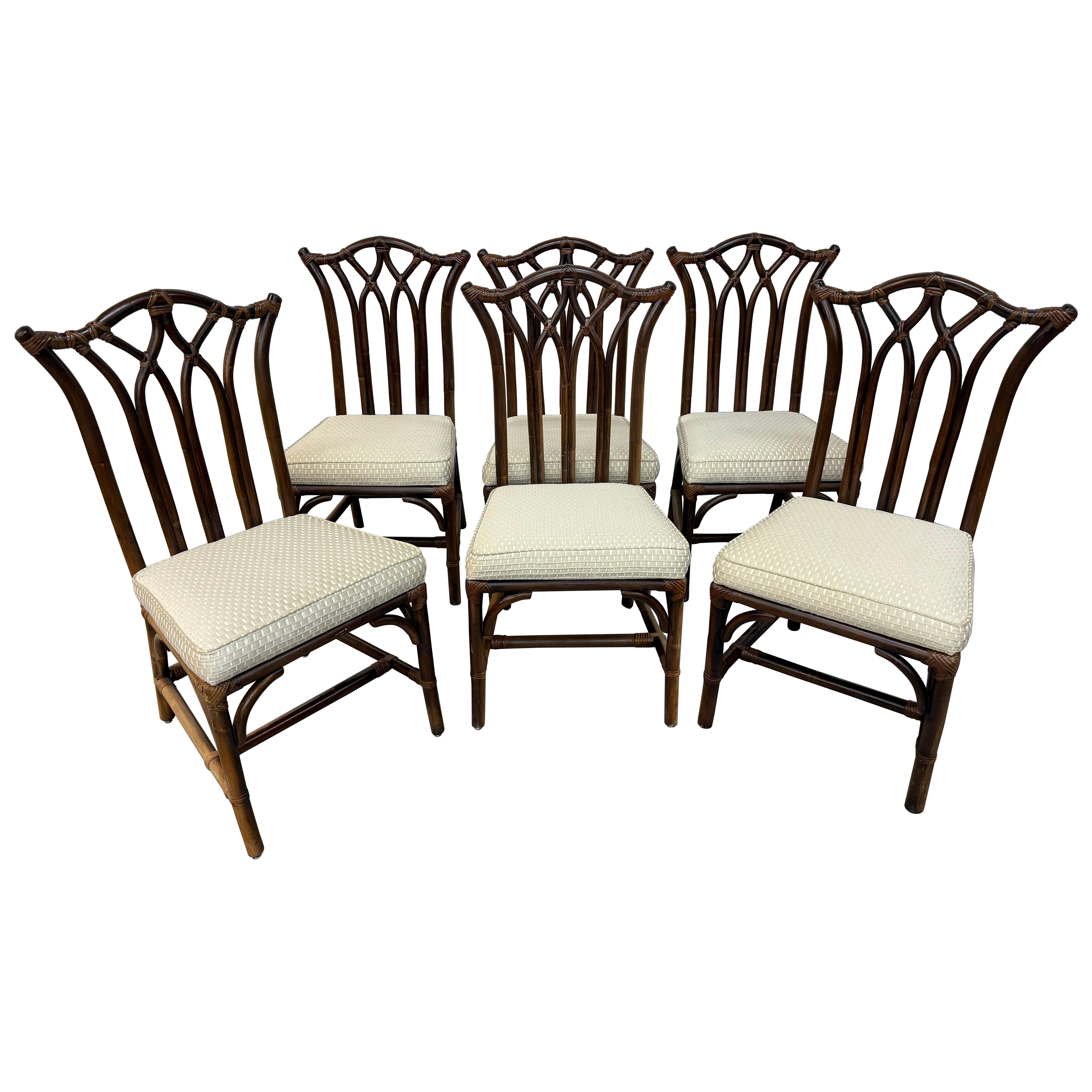Sedie da pranzo moderne di metà secolo in rattan e finto bambù - Set di 6 sedie