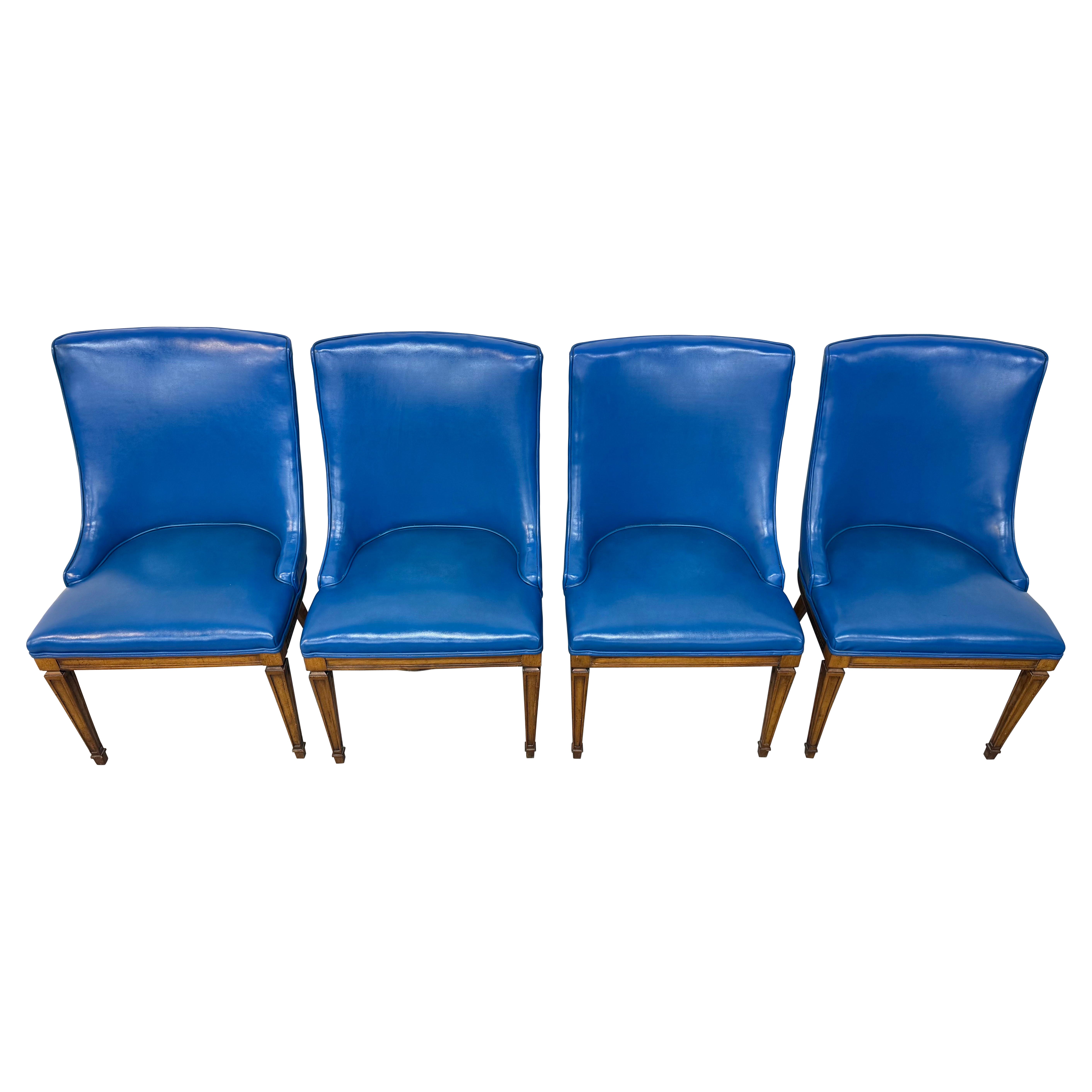Vintage Directoire Style Blue Faux Leather Dining Chairs - Set of 4