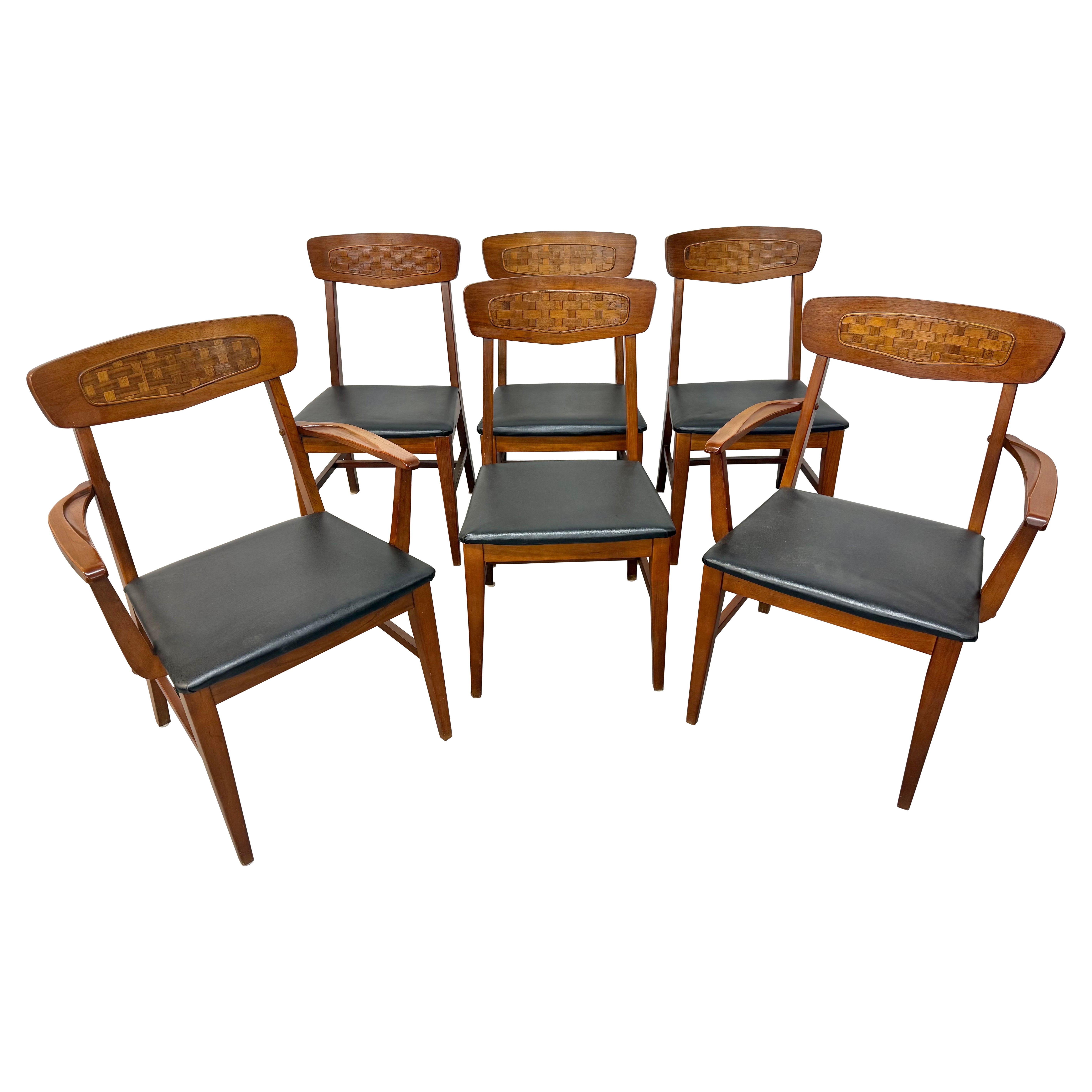 Mid-Century Modern Lane Style Walnut Dining Chairs - Set of 6