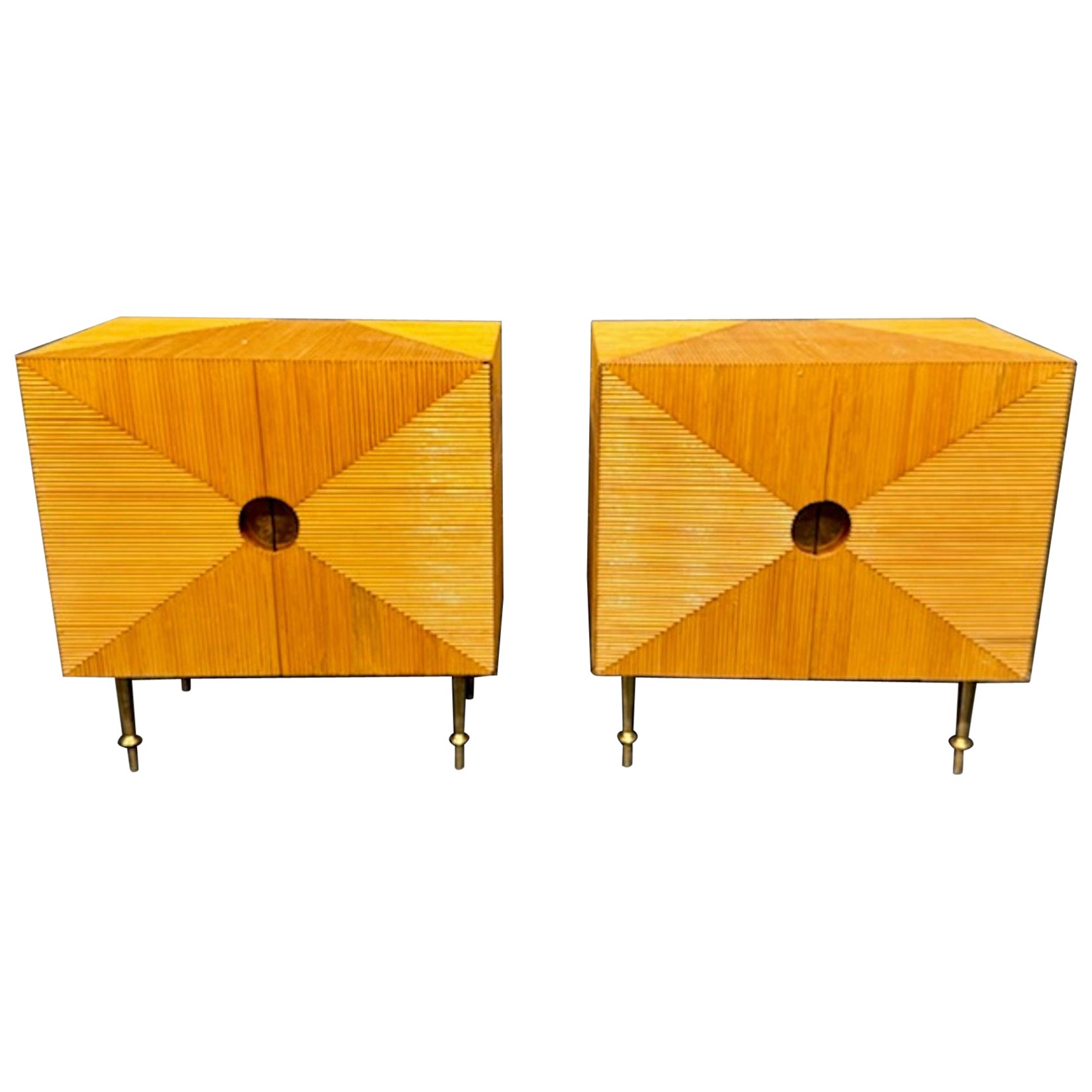 Pair of Mid Century Modern Italian Bamboo and Brass Side Tables For Sale