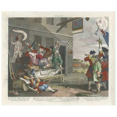 Antique Hogarth's 1756 England Satirical Print: A Patriotic Masterpiece, Published 1799