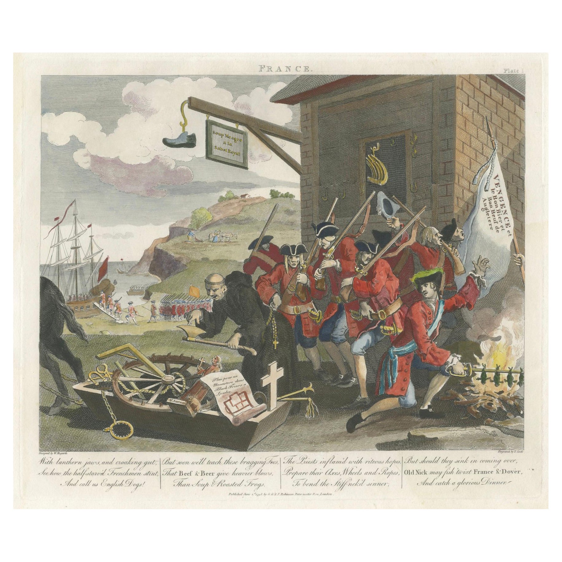La stampa satirica "Francia" di Hogarth del 1756: Una critica sprezzante - Pubblicata nel 1798
