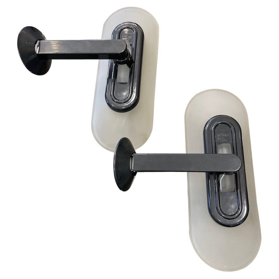 Pair of Jill Wall Sconces in Frosted Glass and Steel by Arteluce, 1970s.