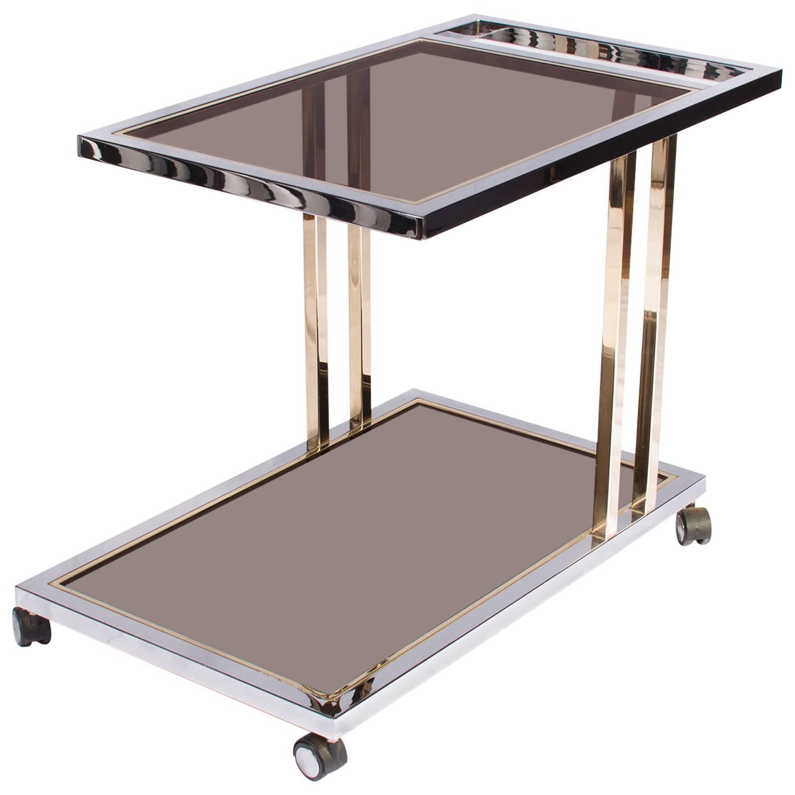 23-Carat Gold-Plated and Chrome Bar Cart by Belgo Chrome, Belgium For Sale