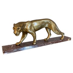 Golden Panther with Marble Base