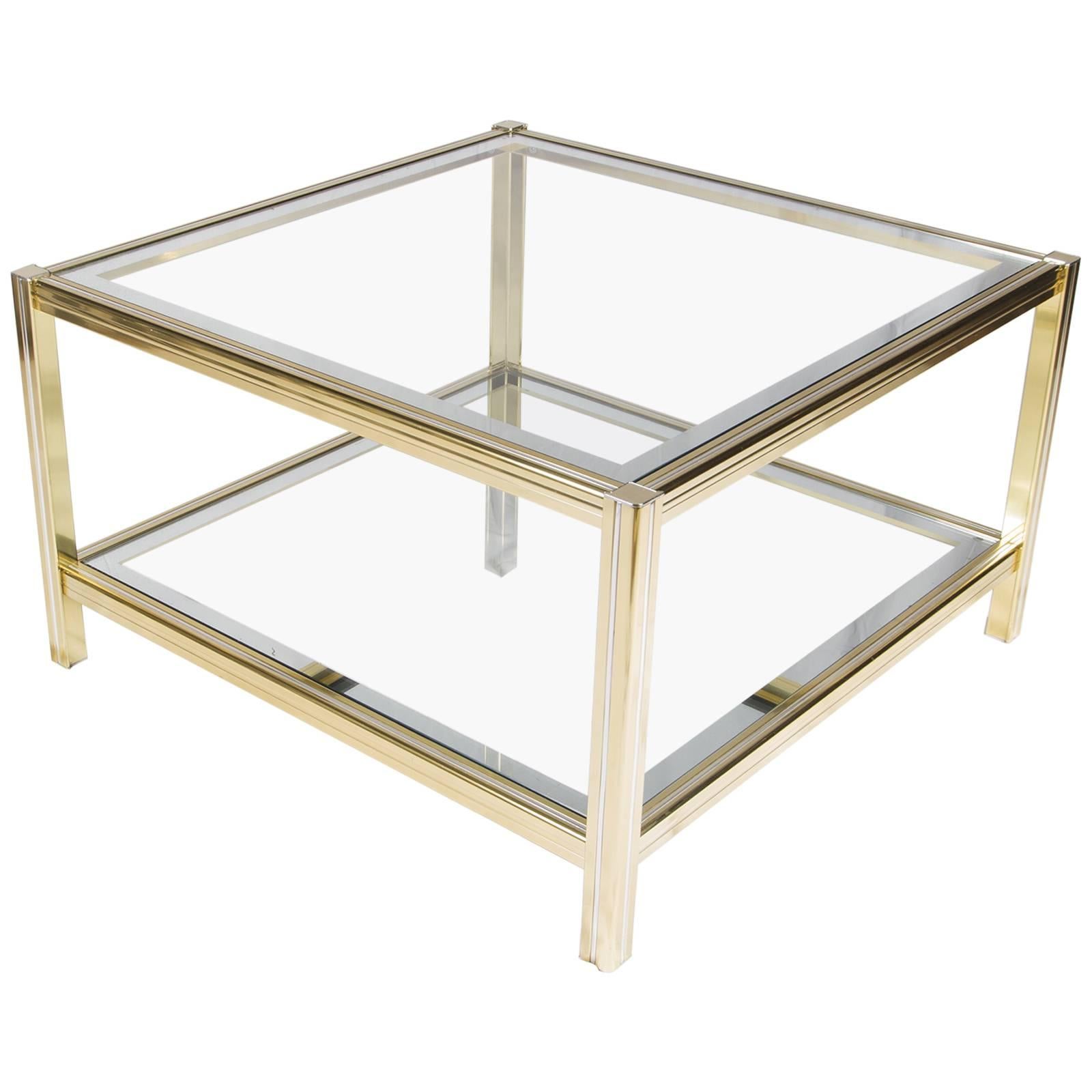 French Mid-Century Brass and Chrome Side Table