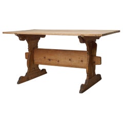 Northern Swedish Antique Solid Pine Handmade Trestle Desk, Dining or Work Table
