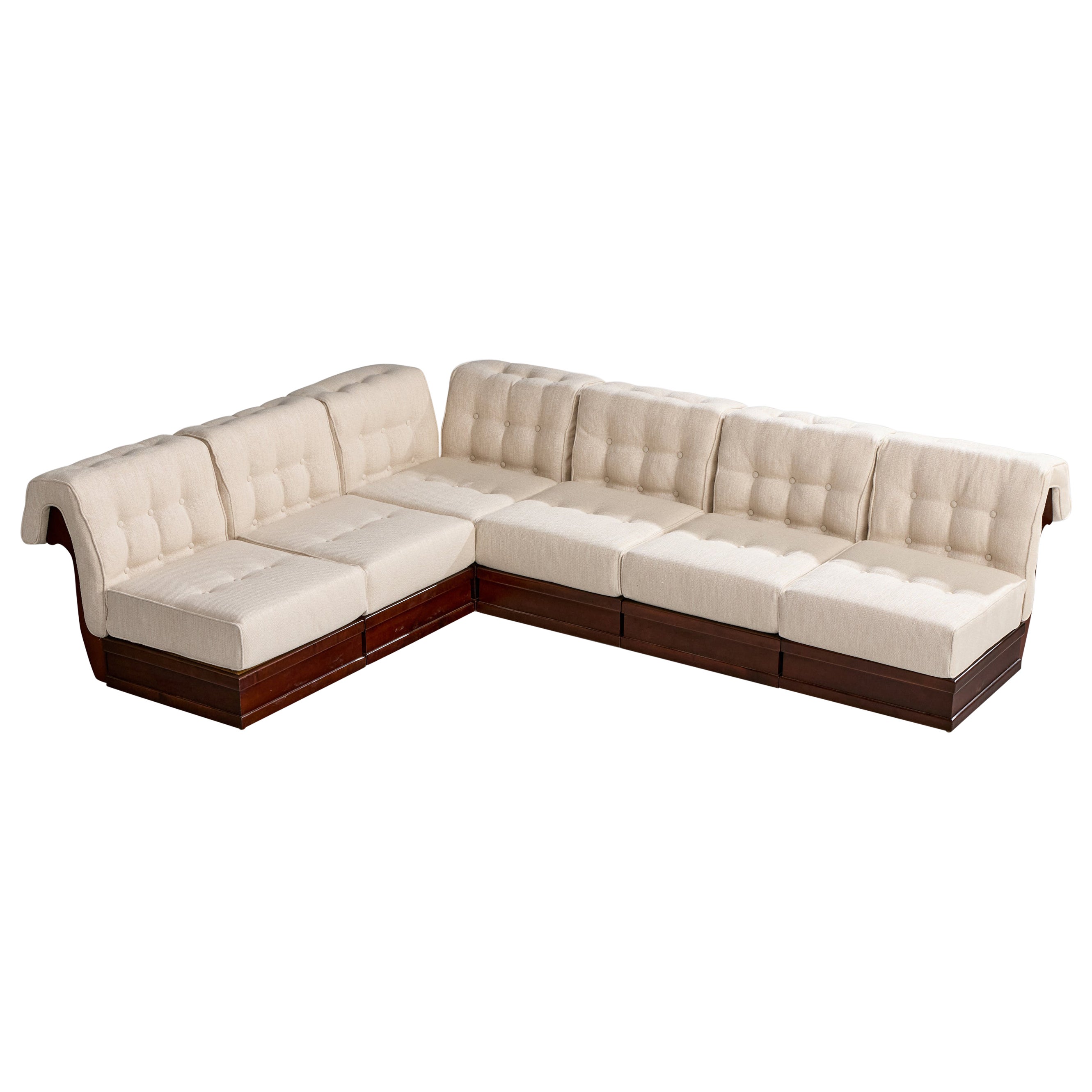 Luciano Frigerio, Sectional Sofa, Wood, Fabric, Italy, 1970s