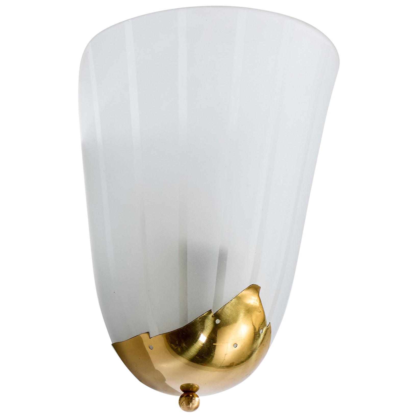 Swedish Designer, Wall Light, Brass, Glass, Sweden, 1940s