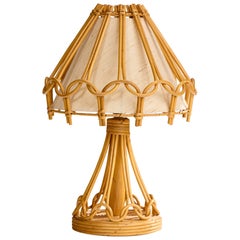 Designer français, lampe de bureau, bambou, rotin, tissu, France, 1970