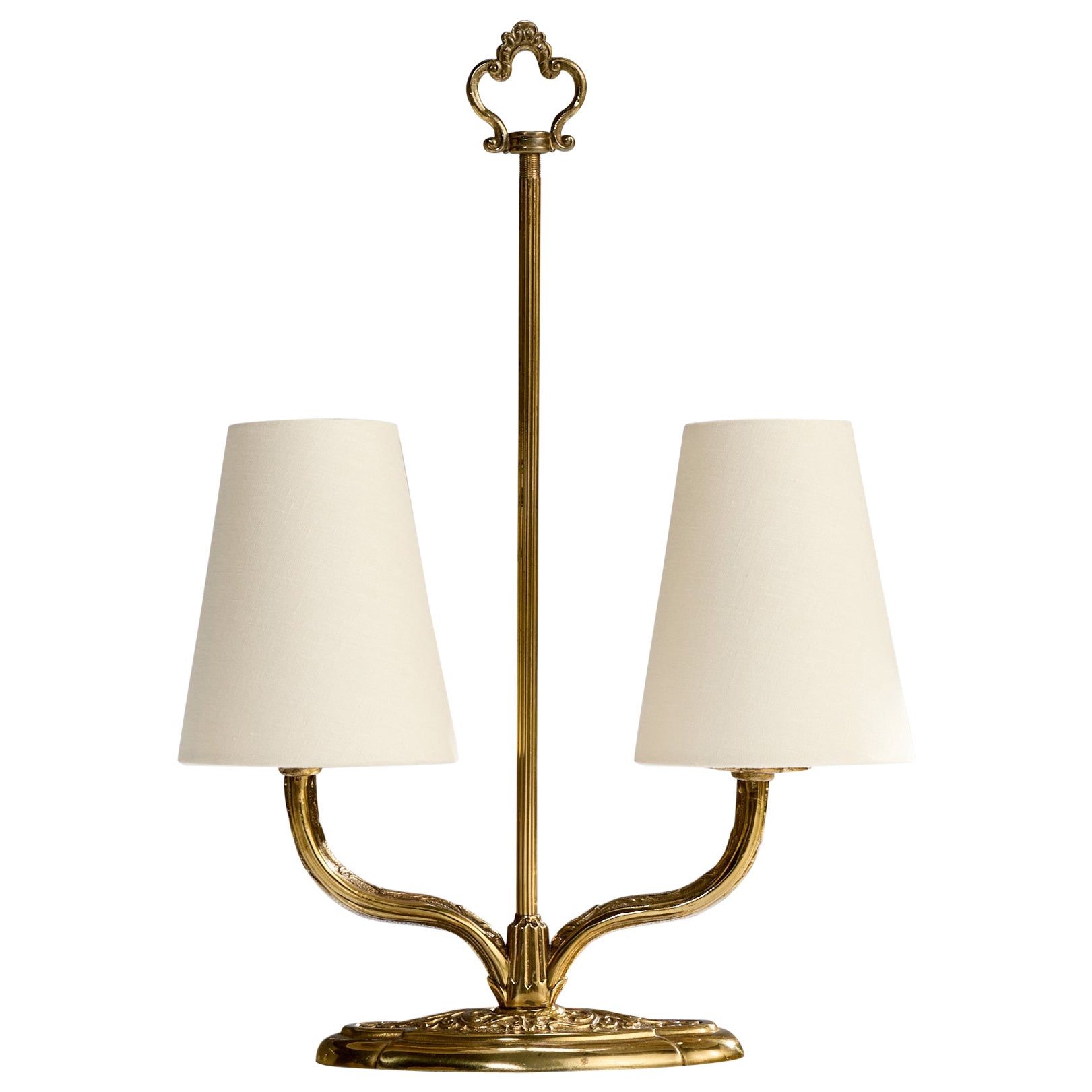 Swedish Designer, Table Lamp, Brass, Fabric, Sweden, 1930s