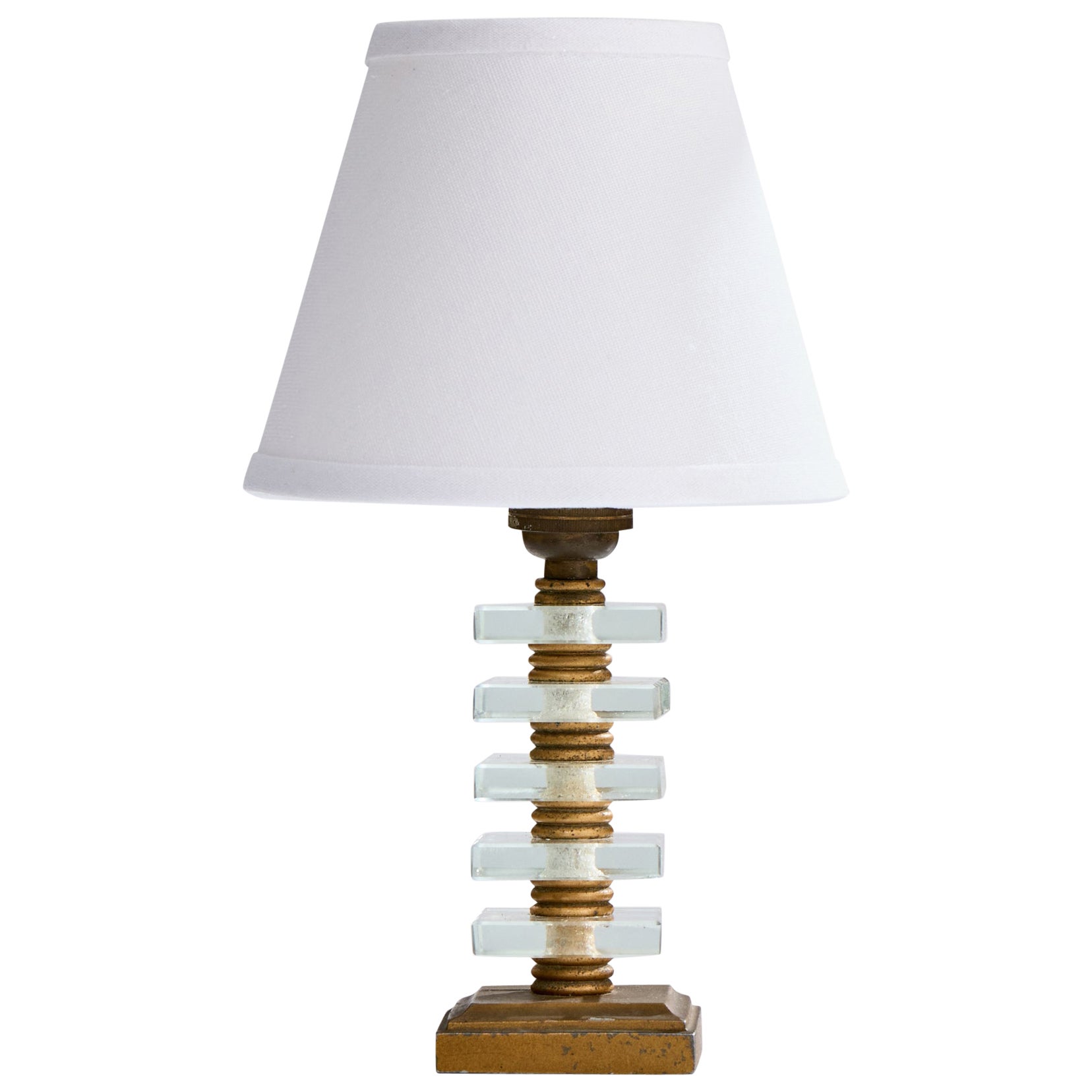 French Designer, Table Lamp, Brass, Glass, Metal, France, 1950s