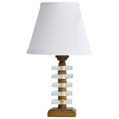 French Designer, Table Lamp, Brass, Glass, Metal, France, 1950s