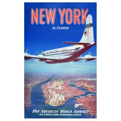 Original Vintage Travel Poster New York By Clipper Pan American Manhattan USA