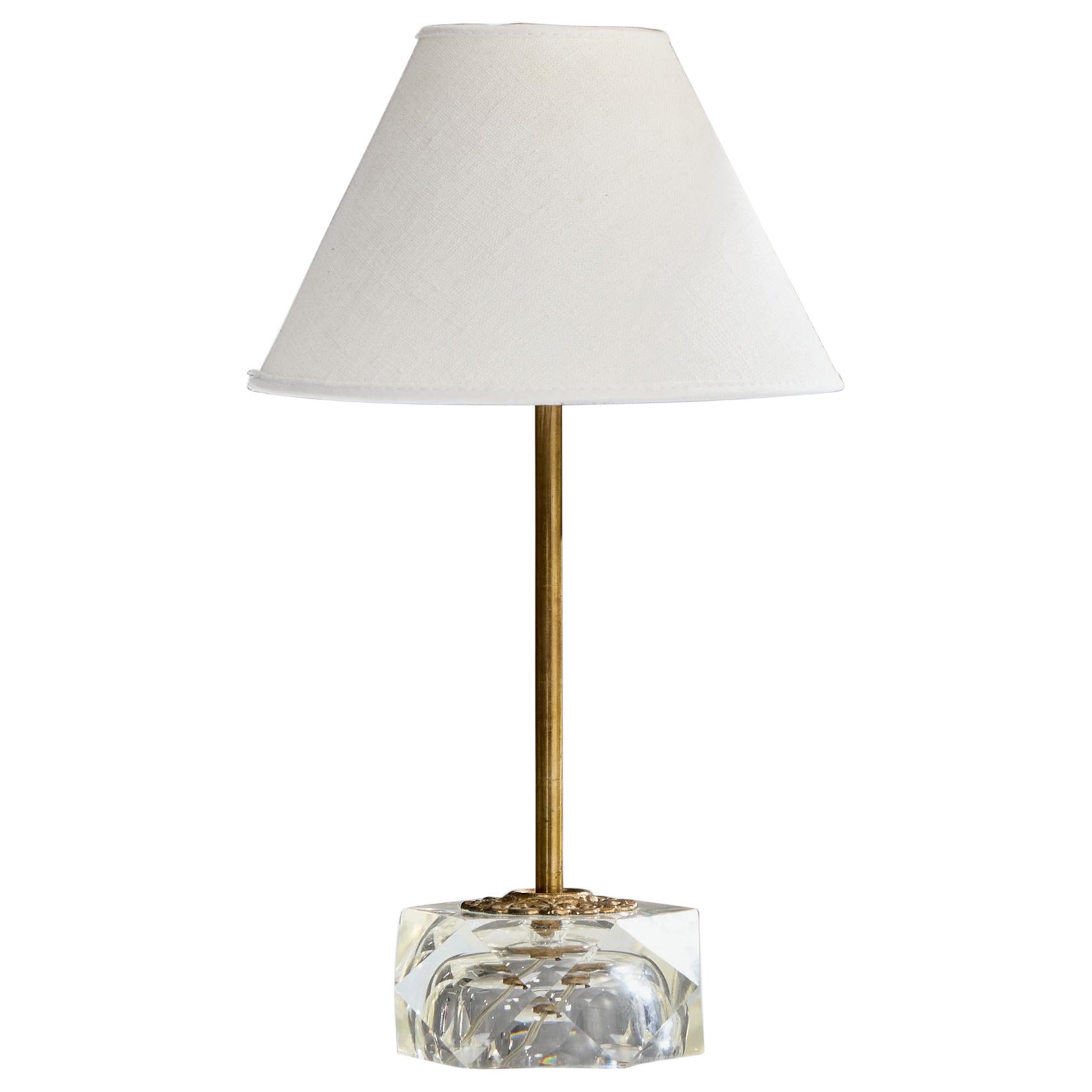 Swedish Designer, Table Lamp, Brass, Glass, Sweden, 1940s