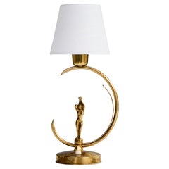 Ystad-Metall, lampe de table, laiton, tissu, Suède, années 1950