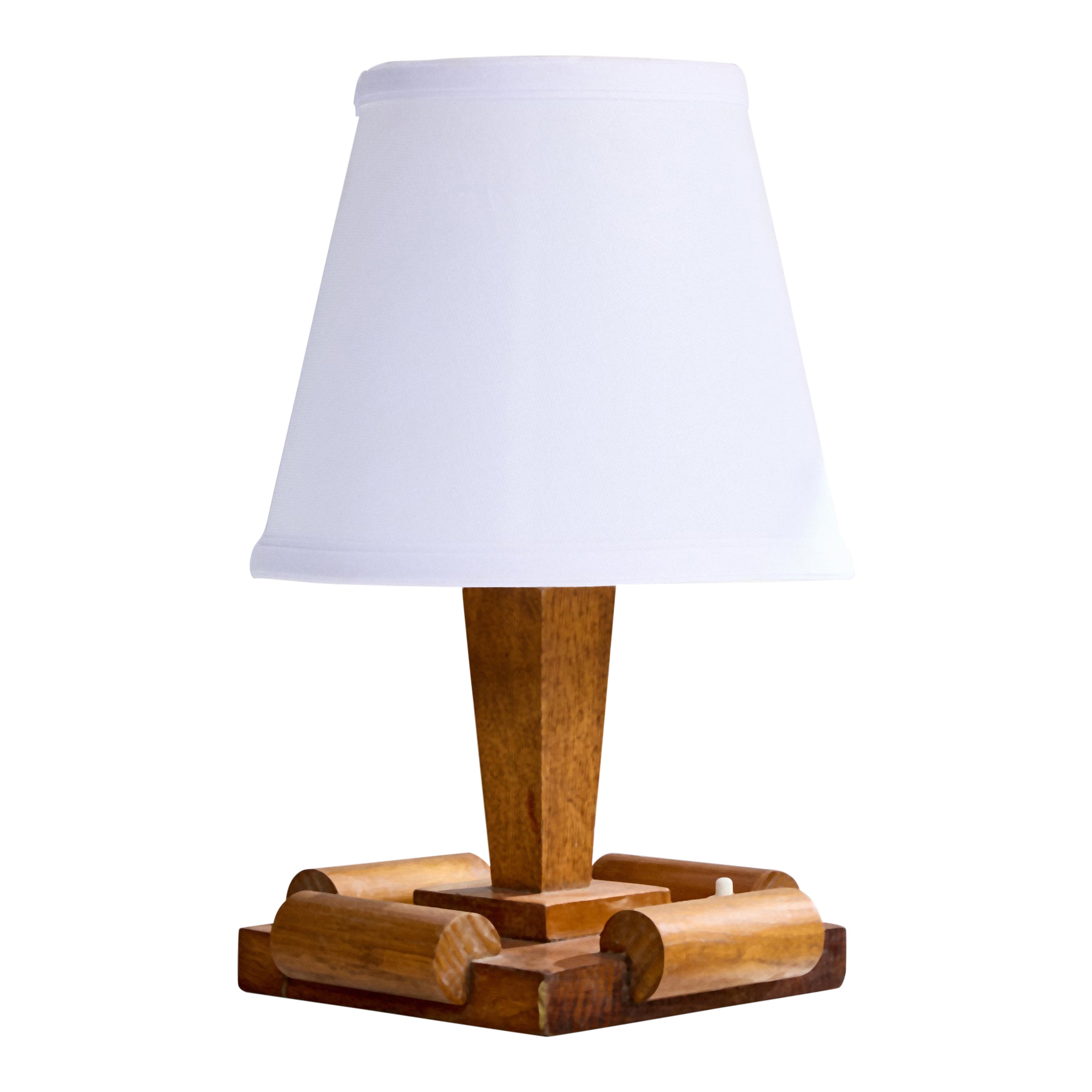 French Designer, Table Lamp, Oak, Brass, France, 1940s