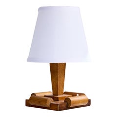 French Designer, Table Lamp, Oak, Brass, France, 1940s