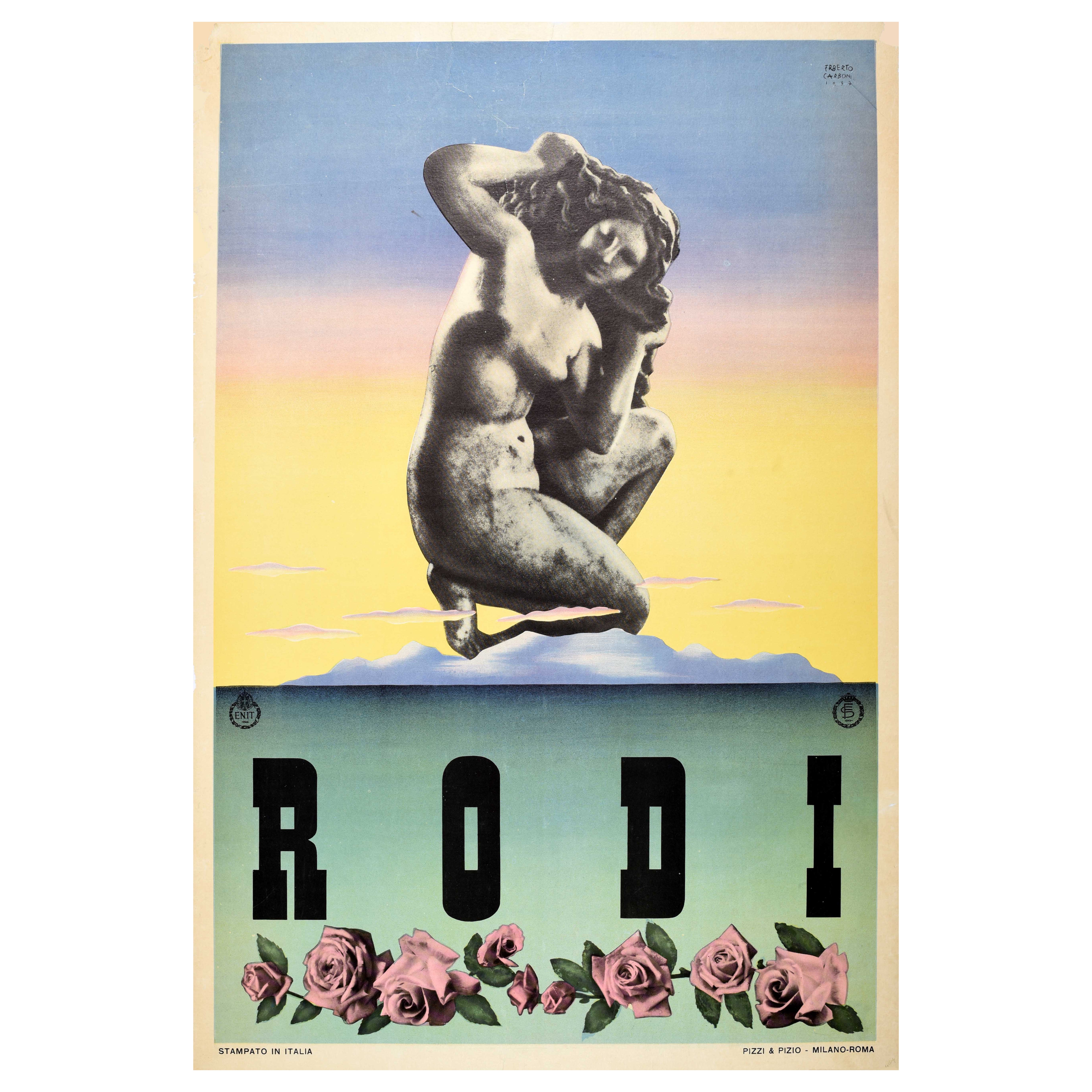 Original Vintage Travel Poster Rodi Rhodes Aphrodite ENIT Greece Erberto Carboni