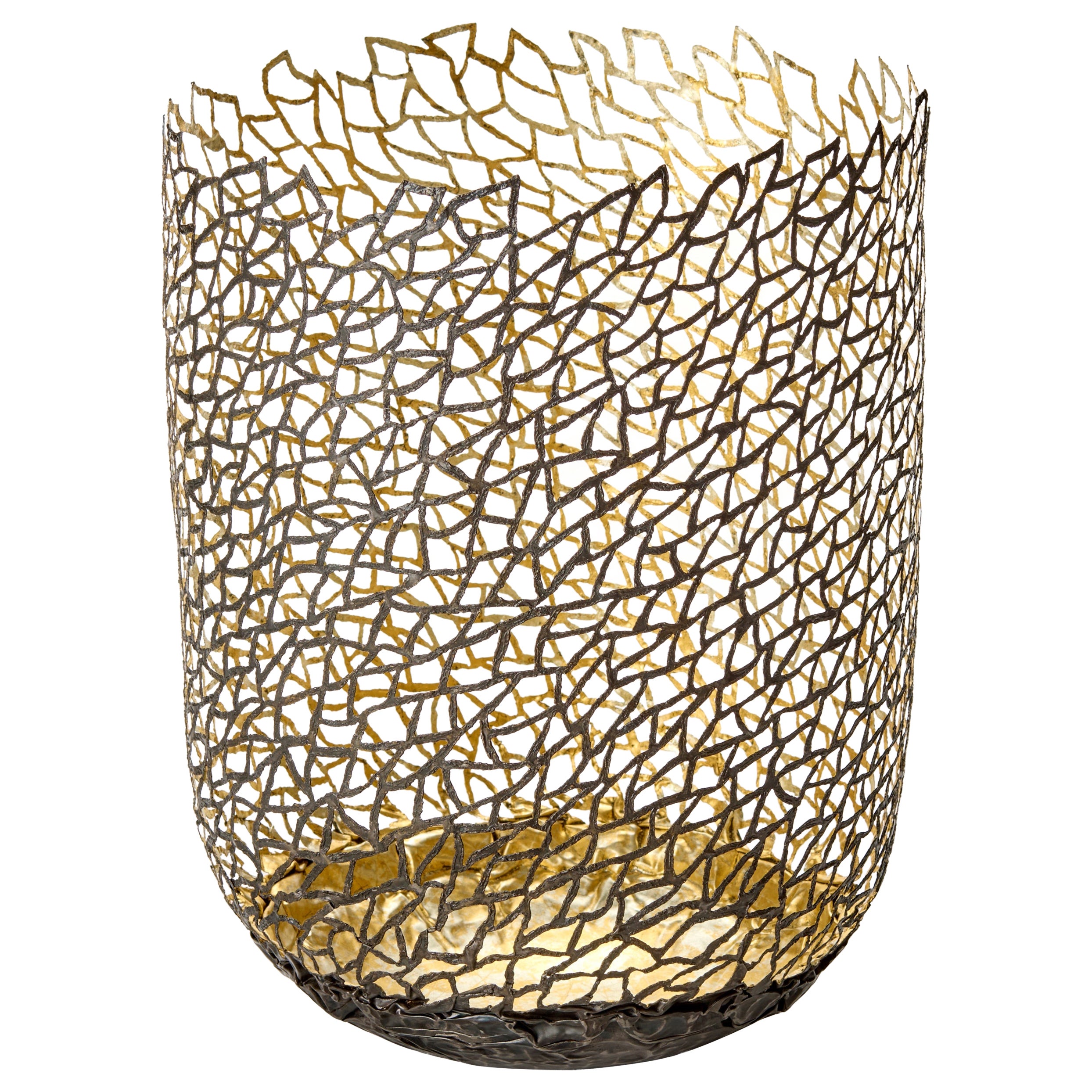 Winter Sketch II, steel & gold organic latticed sculptural vase by Claire Malet
