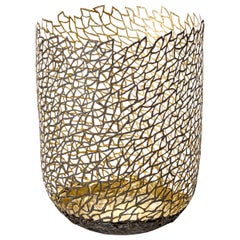 Winter Sketch II, steel & gold organic latticed sculptural vase by Claire Malet